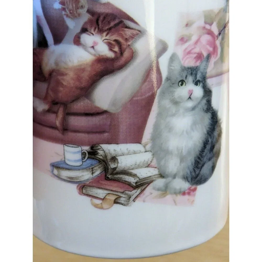 Summer River Cats Mug Cup On Couch Lounging Playful Kittens Pastel Colors Cute - Picture 6 of 8